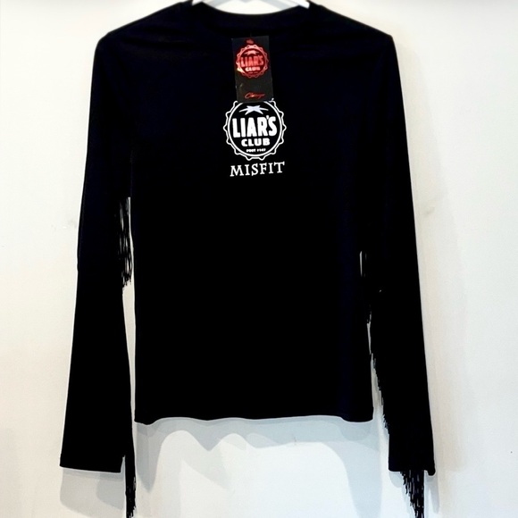 Liars Club Tops - Liar’s Club Misfit Women’s Black Long Fringe Sleeve Ghost Bella Top Size L NWT